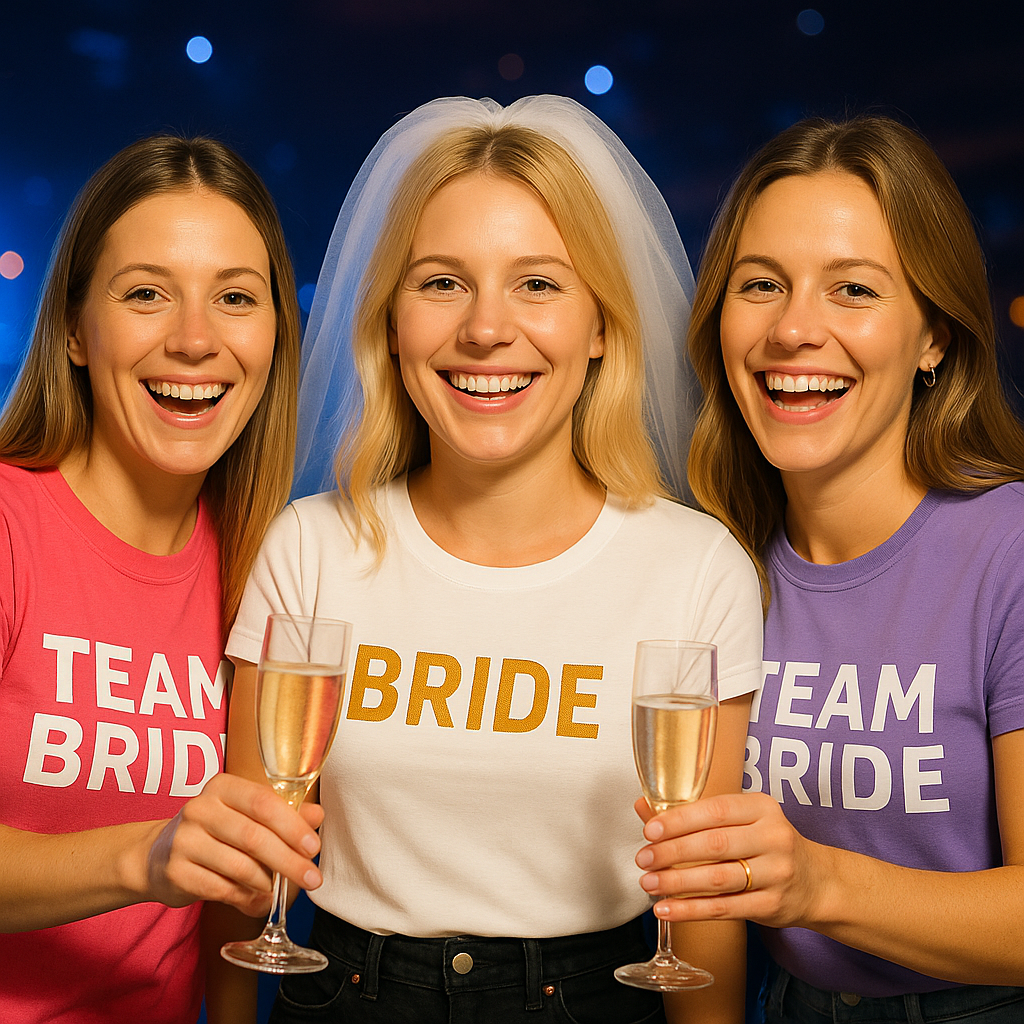 Brautparty mit Drinks: Freundinnen feiern den Abschied vom Singleleben in ausgelassener Stimmung.